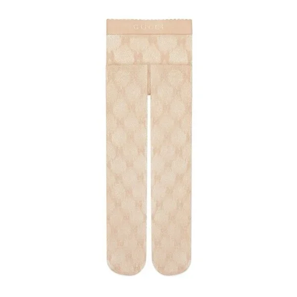 NWT Gucci GG Monogram Tights - Woman Beige Sz S Lurex Champagne 100% Authentic